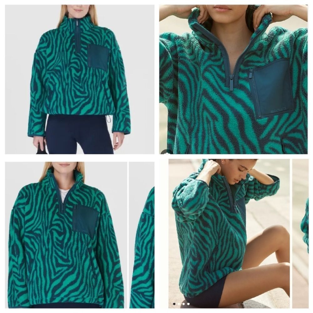 Sweaty Betty - Karma Zebra Print Quarter Zip Fleece Pullover Green Blue - Small - Picture 2 of 12